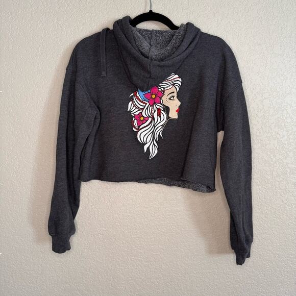 Gypsy Vodka Womens‎ Gray Cropped Hoodie Pullover Long Sleeve Graphic - Picture 3 of 4